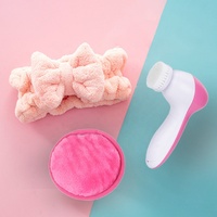 Kit de soins personnels : Bandeau de spa, bandeau à nœud, poudre à tamponner et brosse électrique rotative pour le nettoyage du visage