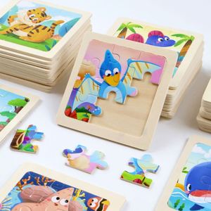 Wholesale Custom Mini 9 Pcs Wooden Cartoon Dinosaur Jigsaw Puzzles Early Educational Puzzle Board <b>Game</b> for Kids for Boys Girls - Product Image 3