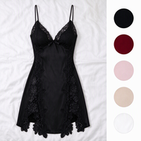 Chemise de nuit féminine en satin respirant, style ODM, unie, transparente, avec dentelle contrastante, fente sur la cuisse, bretelles spaghetti, douce et féminine, pour l'été