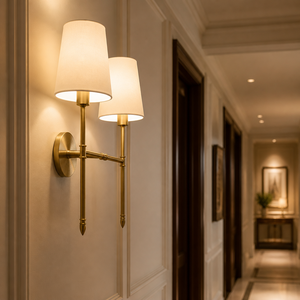 Factory OEM In Stock Ready to Ship American Matte Copper Metal <b>Wall</b> Sconce Lamp Handmade Fabric Shade Hotel Bedroom Decor - Product Image 1