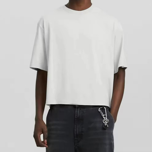 เสื้อยืดโอเวอร์ไซส์ทรงบ็อกซี่ คอโอ คอตตอน 100%  แบบริบ  สำหรับผู้ชาย  รับสกรีนลายตามสั่ง  สไตล์สตรีทแวร์ - Product Image 4