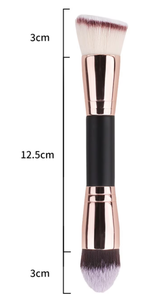 Pinceau double embout or rose avec pointe plate et inclinée, blanc.