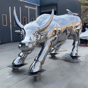 Escultura <span class=keywords><strong>de</strong></span> Toro <span class=keywords><strong>de</strong></span> Acero Inoxidable <span class=keywords><strong>de</strong></span> Tamaño Real, Diseño Moderno, Plateada, Pulida, Personalizada, con Movimiento <span class=keywords><strong>de</strong></span> Correr y Saltar - Product Image 2