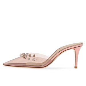 <span class=keywords><strong>Mules</strong></span> à talon moyen ornées, bout fermé, 2023, OEM, <span class=keywords><strong>cloutées</strong></span>, transparentes, demi-chaussures, sandales à talon pour femmes - Product Image 1