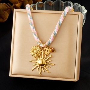 Fashionable Colorful Rope Chain Gold Plated Sunflower Pendant Necklace For Gift - Product Image 1