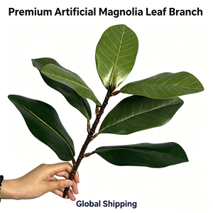 Venta al por mayor de fábrica: Hojas de magnolia artificiales de simulación para decoración de interiores, hogar, bodas y fiestas, plantas verdes de jardinería realistas. - Product Image 6