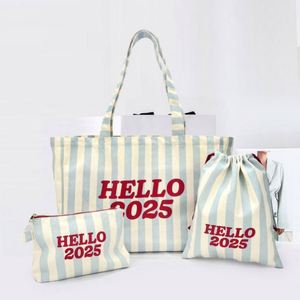 Wholesale Stripe Reusable <b>Gift</b> Travel Large Capacity Classic Students Shopping Custom Printed Logo Women's Large Canvas Tote - Product Image 2