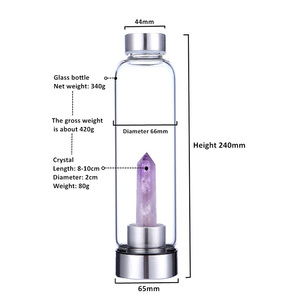 Bouteille d'eau en verre avec élixir <span class=keywords><strong>de</strong></span> pierres précieuses naturelles en gros Quartz rose infusée d'améthyste énergie <span class=keywords><strong>de</strong></span> guérison infusée - Product Image 2
