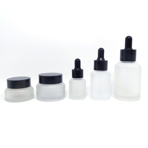 Slant Shoulder Brown Transparent Glass Cosmetic <b>Bottles</b> Clear Frosted with Plastic Cap 1 Oz Serum <b>Dropper</b> for Essential Oil - Product Image 4