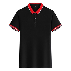 <b>Polo</b> Shirt Women Short Sleeve Black Red Trim Solid Color Polyester Knitted Daily Wear - Product Image 1