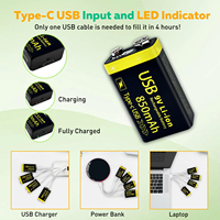 Batería Recargable USB-C de 850mAh y 9V, 9.0V Constantes, Más de 1000 Ciclos, Carga Rápida en 3H, UN38.3, OEM MOQ 100, para Pedal de Guitarra