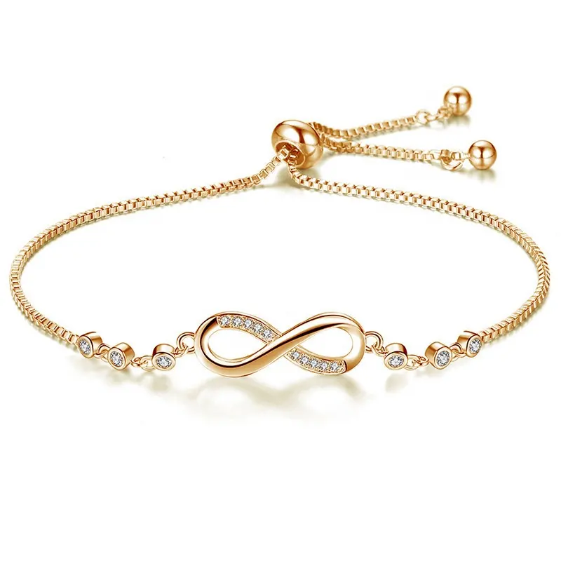 Pulseira de cobre banhada à prata cz zircônia infinito jóias bracelete para meninas