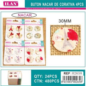 Bottone Decorativo in Madreperla Ilan 30mm per Artigianato, Confezione da 4 Pezzi - Product Image 3