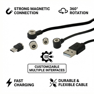 Kabel Pengisi Daya USB A ke Konektor Magnetik Bulat 2 Pin Kustom dengan Jaket Tembaga 300mm untuk Komputer - Product Image 1