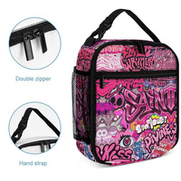 Tas Makan Siang Pink Street Art Grosir, Tahan Air, Bahan Poliester, Kotak Makan Siang Sekolah untuk Remaja, Layanan POD Personalisasi