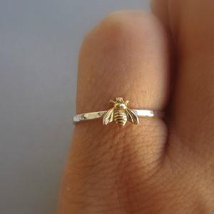 <b>Bee</b> Ring 925 Silver Gold Plated Two Tone Women's Fashion Jewelry <b>Gift</b> Insect Animal Design Elegant Style - Product Image 1