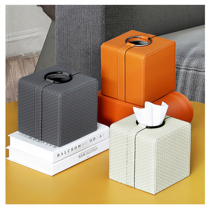 Square Leather Tissue Box Cover Magnetic Bottom Modern Facial Tissue Holder for House Office Hotel or Bathroom