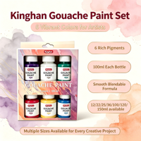 Kinghan – Ensemble de peinture gouache en verre de 100 ml, 6 couleurs, pigments mats de grande capacité, pour la pratique artistique, emballé en boîte de papier