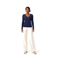 Pull-over côtelé respirant à col en V et manches longues pour femme, personnalisé en gros (ODM) - Vêtements et hauts pour femme