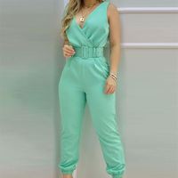 2024 nouveau Style européen et américain col en v dos nu combinaison avec ceinture pour les femmes à la mode taille haute imprimé combinaison