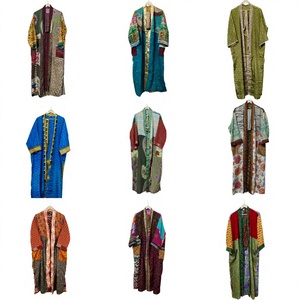 Kimono de Seda Hecho a Mano para Mujer, Bata Larga Estampada, Chaqueta Kimono, Regalo para Mujer, Kimono de Seda con Estampado Floral - Product Image 1