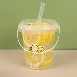 32 Oz Plastic Drink Buckets Wholesale Disposable Fruits Container Clear Bucket 1000ml Pp Drink Plastic Cup With Handle