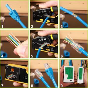 Kit d'outils réseau 7-en-1 avec pince à sertir droite 8P6P, testeur de câble, coupe-câbles, pince à dénuder, connecteur CAT6 et <span class=keywords><strong>gaine</strong></span> - Product Image 2