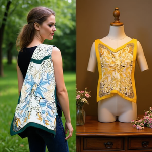 Foulard Quadrato Piccolo a Forma di Foglia 70x70cm 38g, Accessorio Moda Donna con Stampa - Product Image 2