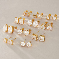 Anting-anting stud mini zircon mewah berbahan stainless steel, berlapis emas 18k PVD, untuk wanita