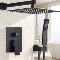 Ensemble de douche mural en laiton noir mat de luxe avec système de douche pluie et douchette à main moderne pour salle de bain