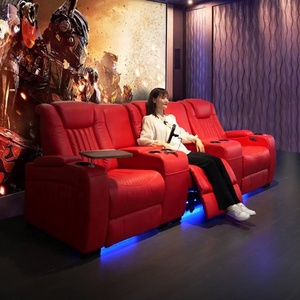 Sofá Reclinable <span class=keywords><strong>de</strong></span> <span class=keywords><strong>Cine</strong></span> en Casa <span class=keywords><strong>de</strong></span> Cuero Genuino con Estructura Metálica Moderna y Refrigeración, Mueble <span class=keywords><strong>de</strong></span> Teatro Clásico en Color Rojo - Product Image 3