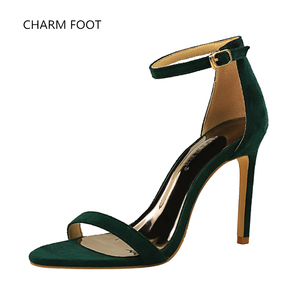 صنادل نسائية من جلد الغزال بتصميم أوروبي وأمريكي, صنادل نسائية صيفية بسيطة بكعب رفيع وكعب عالي للغاية من جلد الغزال بخط واحد ومفتوحة من الأمام - Product Image 6