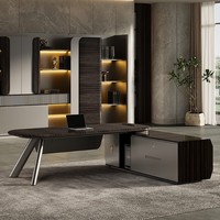 Bureau de direction en bois de luxe en forme de L avec tiroirs, design moderne et simple, revêtement en cuir, mobilier commercial écologique
