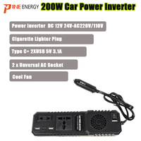 Inversor Solar de Onda Sinusoidal Modificada de 200W para Auto, Doble USB 2.1A/1A, 12V/24V a 220V CA, Certificado ETL/CE, Venta Directa de Fábrica