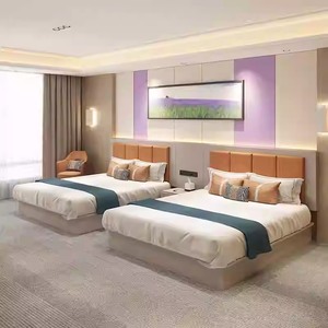 Juego de Dormitorio Completo para Hotel o Apartamento Moderno, Cama de Plataforma de Madera Económica con Cabecera Tapizada, Armario y Mueble para TV - Product Image 1