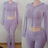 Ensemble 2 pièces Y2K pour femme avec logo personnalisé, veste courte à capuche avec passepoil contrastant et pantalon de jogging taille haute moulant, style streetwear décontracté