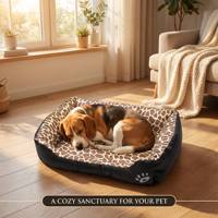 Coussin pour animaux de compagnie rectangulaire de qualité supérieure, couleur bonbon, lavable, avec doublure en polaire à motifs et rebord orthopédique pour chiens et chats