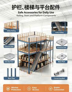 Dual-Use 5-Layer Multi-Level Stainless Steel Mezzanine Rack Powder Coated Surface for Indoor Warehouse Storage Corrosion - Product Image 4