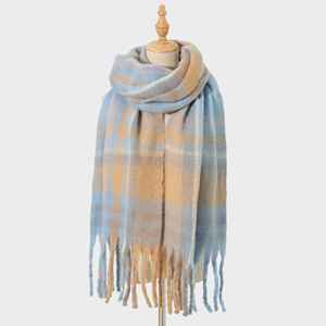 ผ้าพันคอคลุมเบาอบอุ่นกลางแจ้งฤดูใบไม้ร่วงฤดูหนาวผ้าพันคอลายสก๊อตผ้าคลุมไหล่พร้อมพู่สำหรับผู้หญิง - Product Image 1