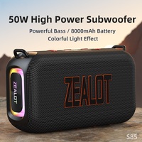 Altavoz Portátil Activo ZEALOT S85 de 50 W, Resistente al Agua IPX6, Sonido Estéreo Potente, Graves Profundos, USB/TF/AUX, Alimentado por Batería, RGB, para Fiestas al Aire Libre