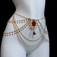 BANSEY Ensemble de Bijoux Érotiques et Fétichistes Non Percés : Chaîne Dorée, Bijou de Poitrine, Pinces à Tétons avec Gemme Rouge, Harnais de Taille, Plug Anal Queue de Renard
