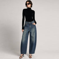 Jean vintage délavé pour femme, coupe large, taille haute, style ballon, en denim décontracté, personnalisable OEM/ODM