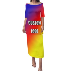 Tongan Ngatu motif dame col rond à manches courtes <span class=keywords><strong>femmes</strong></span> deux pièces robe ensemble personnalisé Tonga émancipation jour Puletasi Maxi jupes - Product Image 6