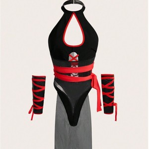 Oferta Especial: Conjunto de Lencería Sexy de Disfraz de Cosplay para <span class=keywords><strong>Mujer</strong></span>, Body Halter Ninja Negro de Poliéster, Tallas S-XXL - Product Image 5