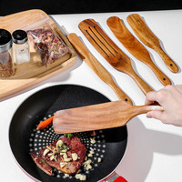Spatule en bois de teck grattoir 5 pièces ensemble salade mélange spatule fuite pour cuisine cuisson plat ustensiles de cuisine