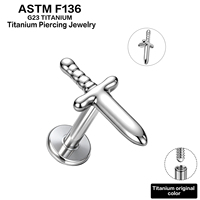 Boucles d'oreilles en titane G23 ASTM F136 plaqué or en forme d'épée 16G pour labret, tragus, hélix, cartilage, bijoux de piercing corporel hypoallergéniques
