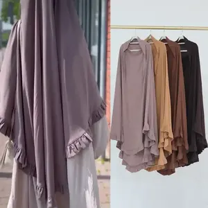 Limanying New Ruffles Khimar Ramadán Ropa islámica Niqab Mujeres musulmanas Oración Hijab Bufanda hijab largo para la oración