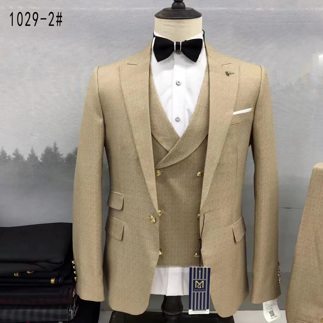 Setelan bisnis pria, 3 buah ramping setelan kantor kualitas tinggi desain terbaru Blazer Formal 2024