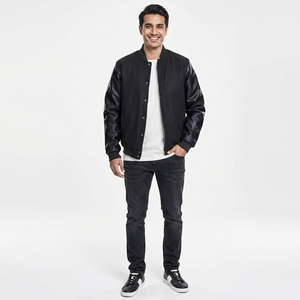 Fashionable <b>Men's</b> Varsity <b>Jackets</b> for Winter <b>Long</b> Sleeves with Stand Collar 100% Cotton Custom Logo on Front - Product Image 1