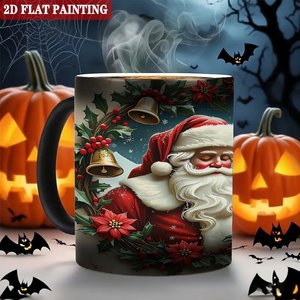 Frosted Black 11oz <b>Ceramic</b> <b>Mug</b> Color Changing Magic Cup Christmas Santa Design 2D Flat Painting - Product Image 6